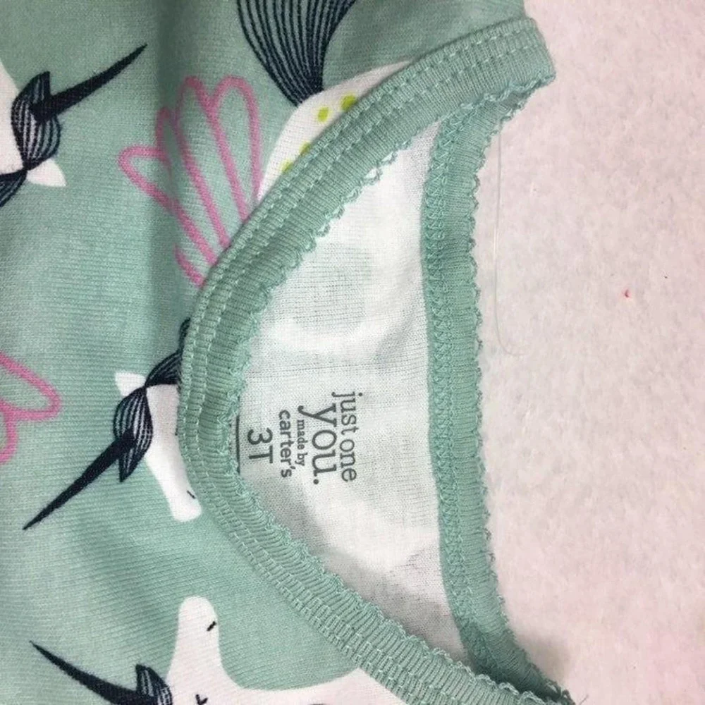 Just‎ One You by Carter's Girls 3T Unicorn Rainbow Pajama Set Sage Green 2pc PJs